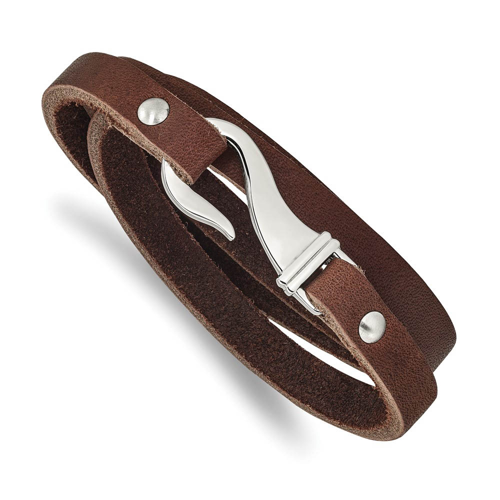 7mm Stainless Steel & Genuine Leather Wrap Bracelet, 24 Inch  display picture 1