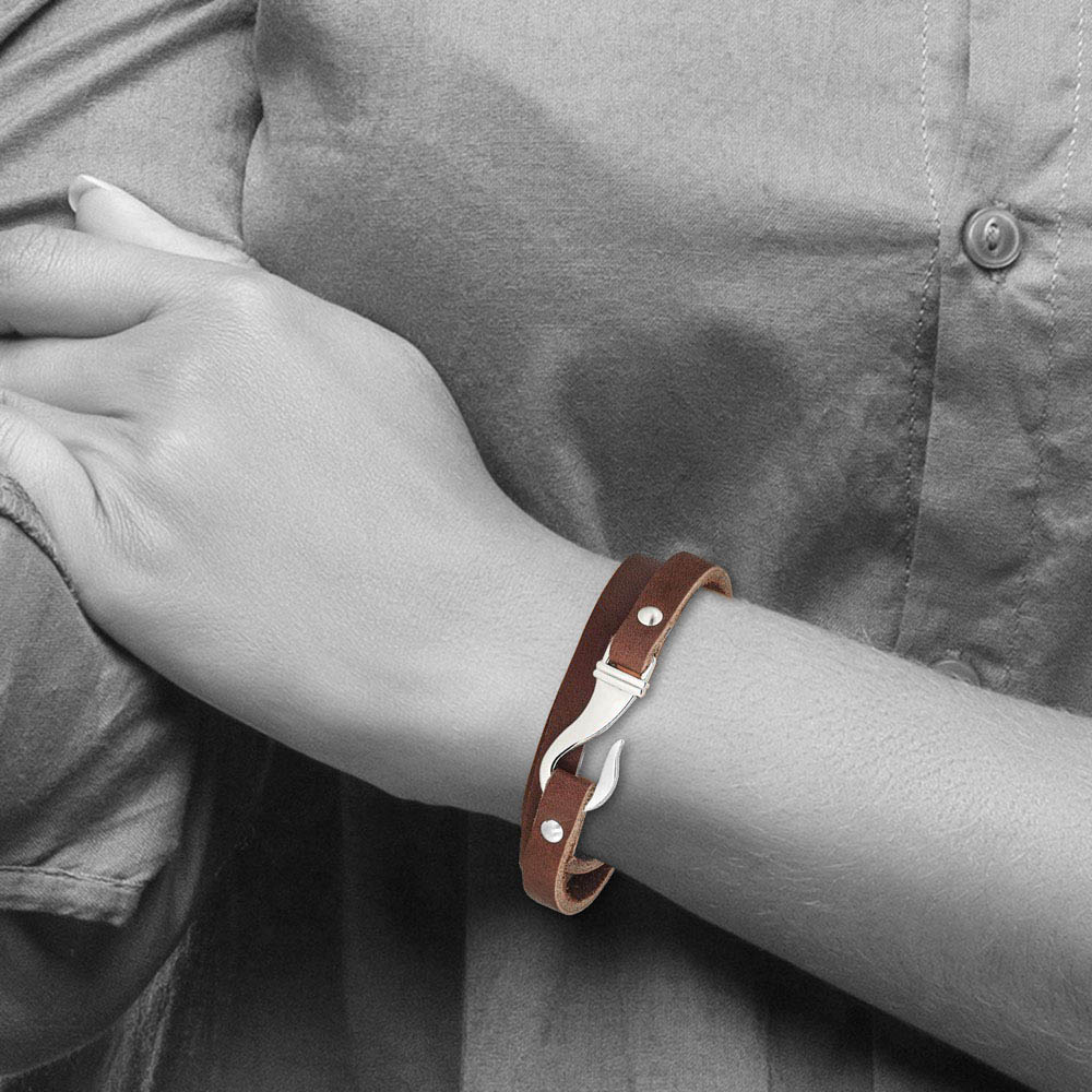 7mm Stainless Steel & Genuine Leather Wrap Bracelet, 24 Inch  display picture 1