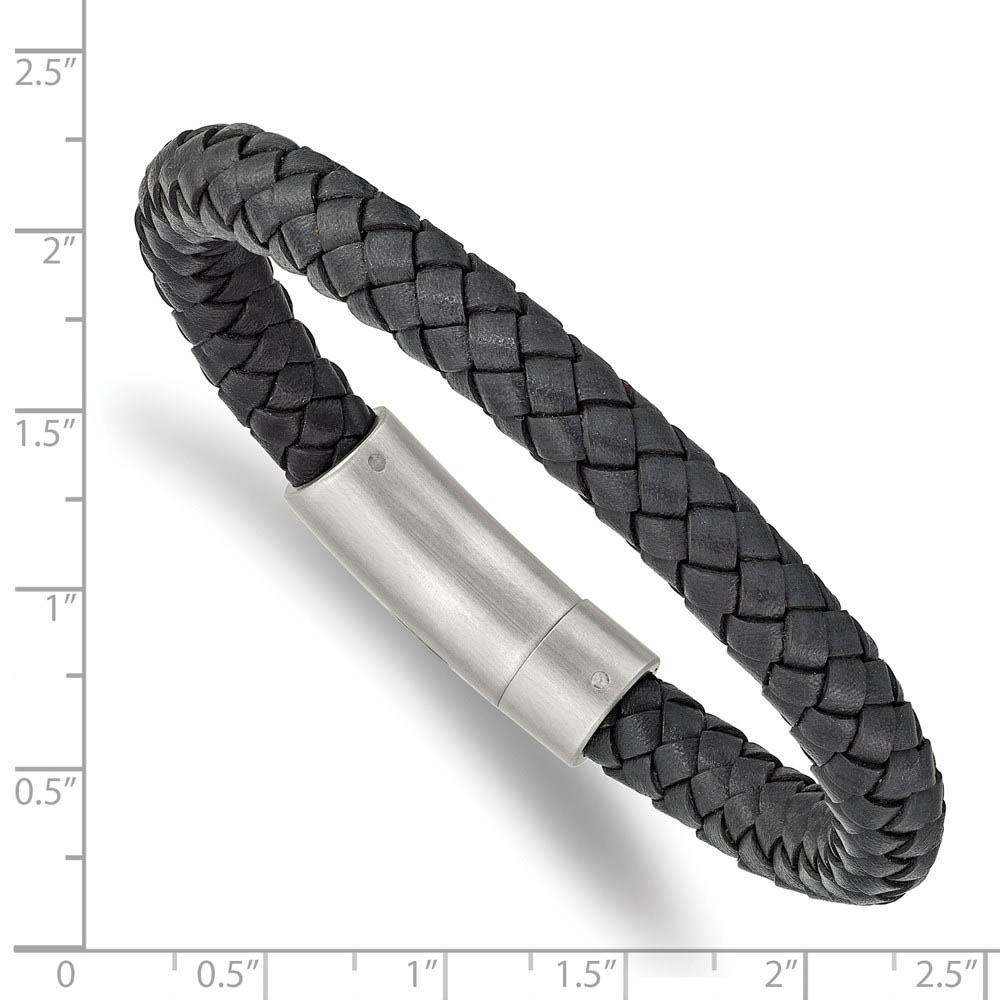 Primal Steel Stainless Steel Brushed Brown Leather 8.25 Inch  7.8mm Stainless Steel Dark Brown Braided Leather Bracelet, 8.25 Inch display picture 1