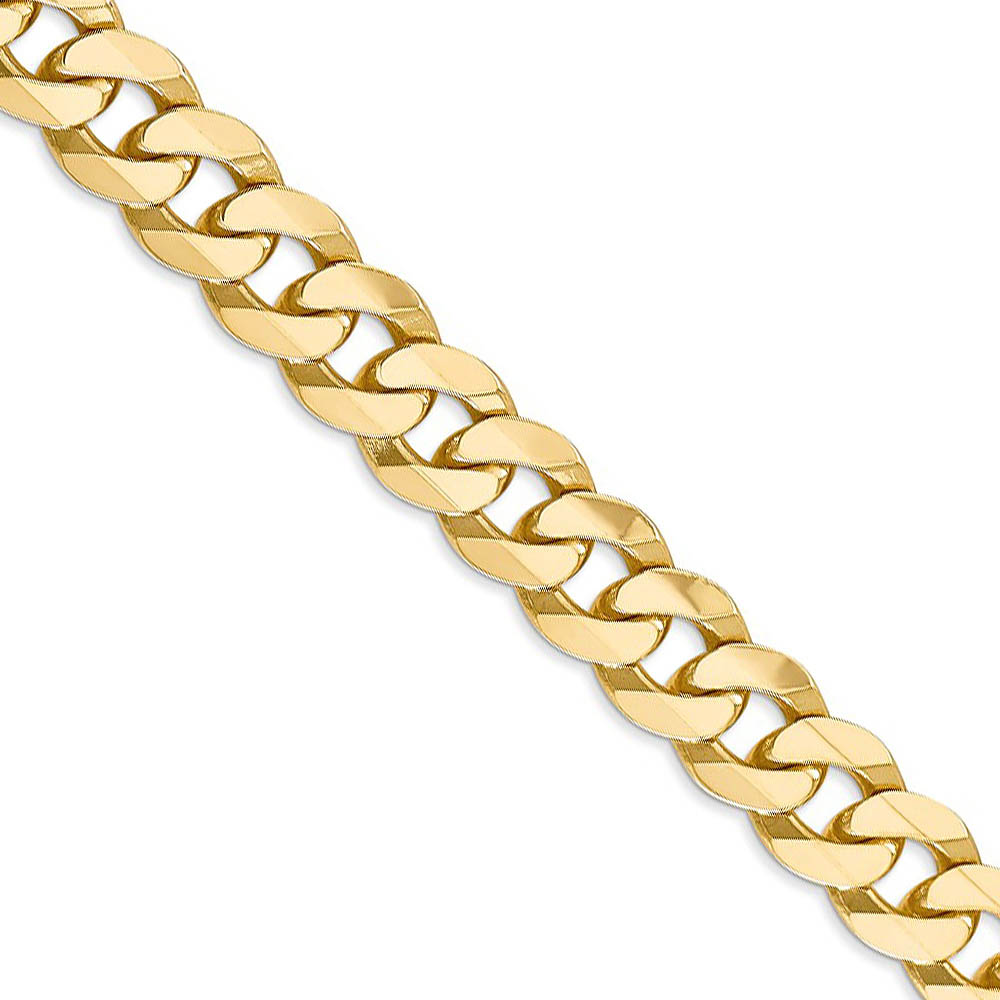 Men&#039;s 9.5mm 14k Yellow Gold Flat Beveled Curb Chain Necklace, 20 Inch