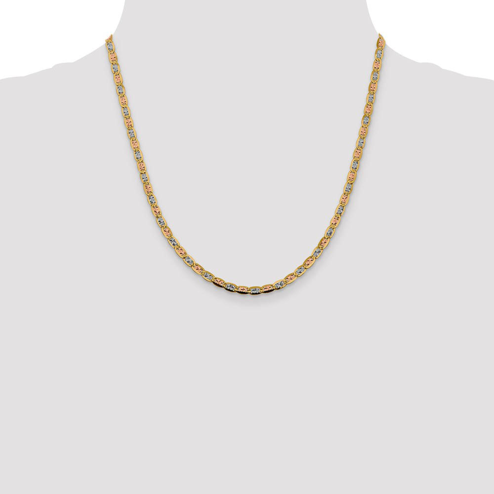 3.75mm 14k Gold Tri-Color Solid Fancy Pave Anchor Chain Necklace