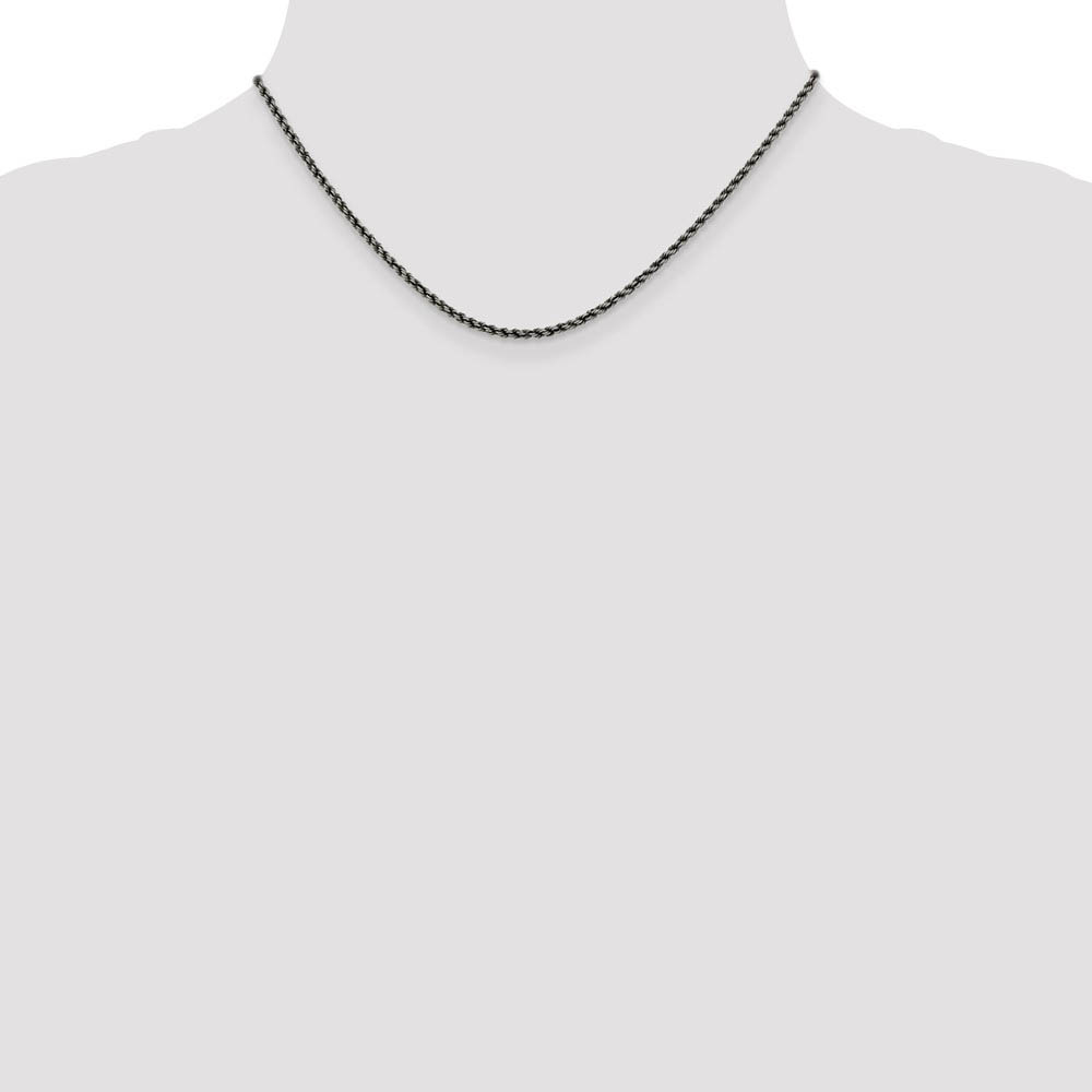 2.3mm Sterling Silver & Black Plated Solid Rope Chain Necklace