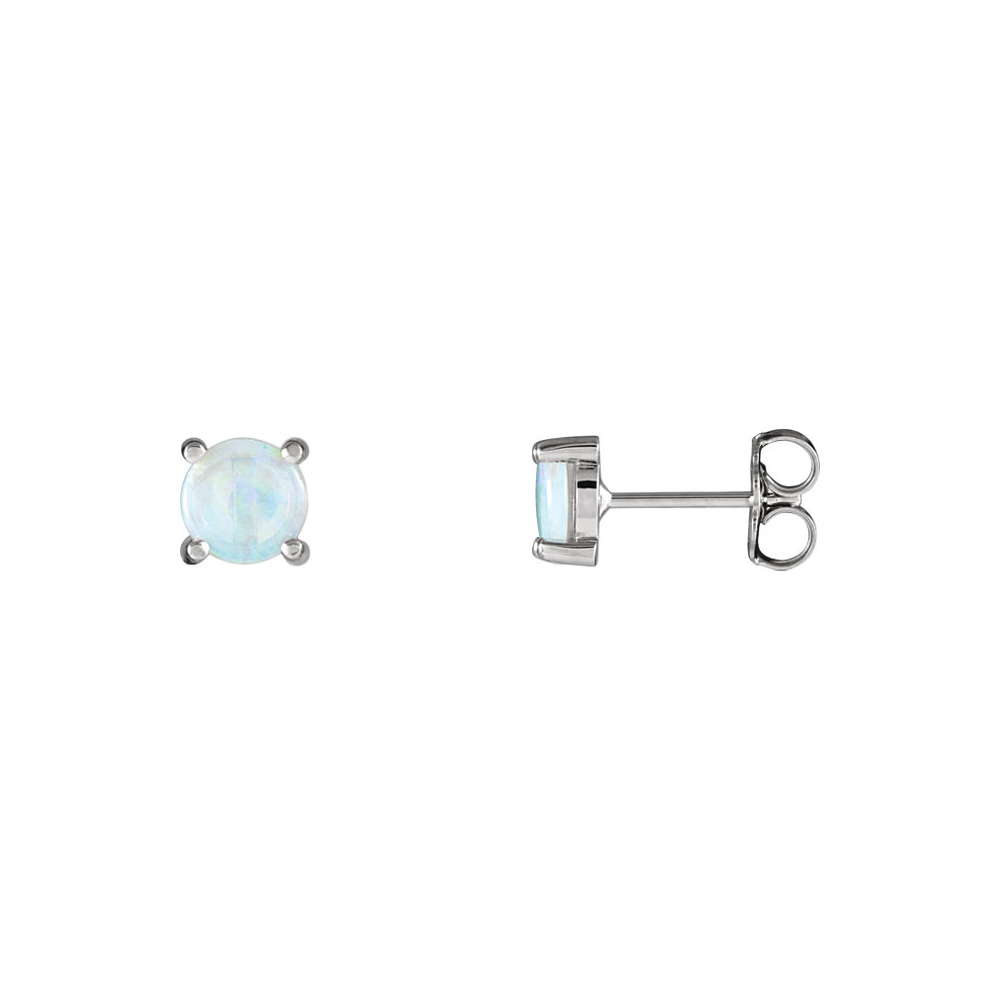 6mm Round Opal Cabochon Stud Earrings in 14k White Gold