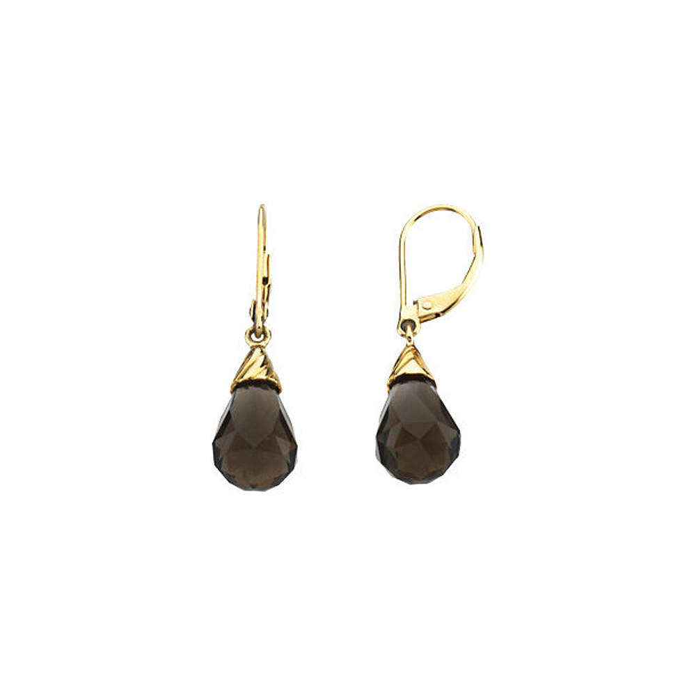 Briolette Smoky Quartz Lever Back Earrings in 14k Yellow Gold