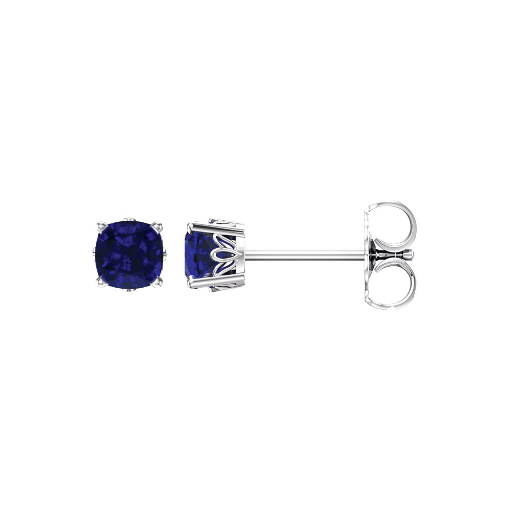 4mm 14k White Gold Stud Earrings with Cushion Created Blue Sapphires