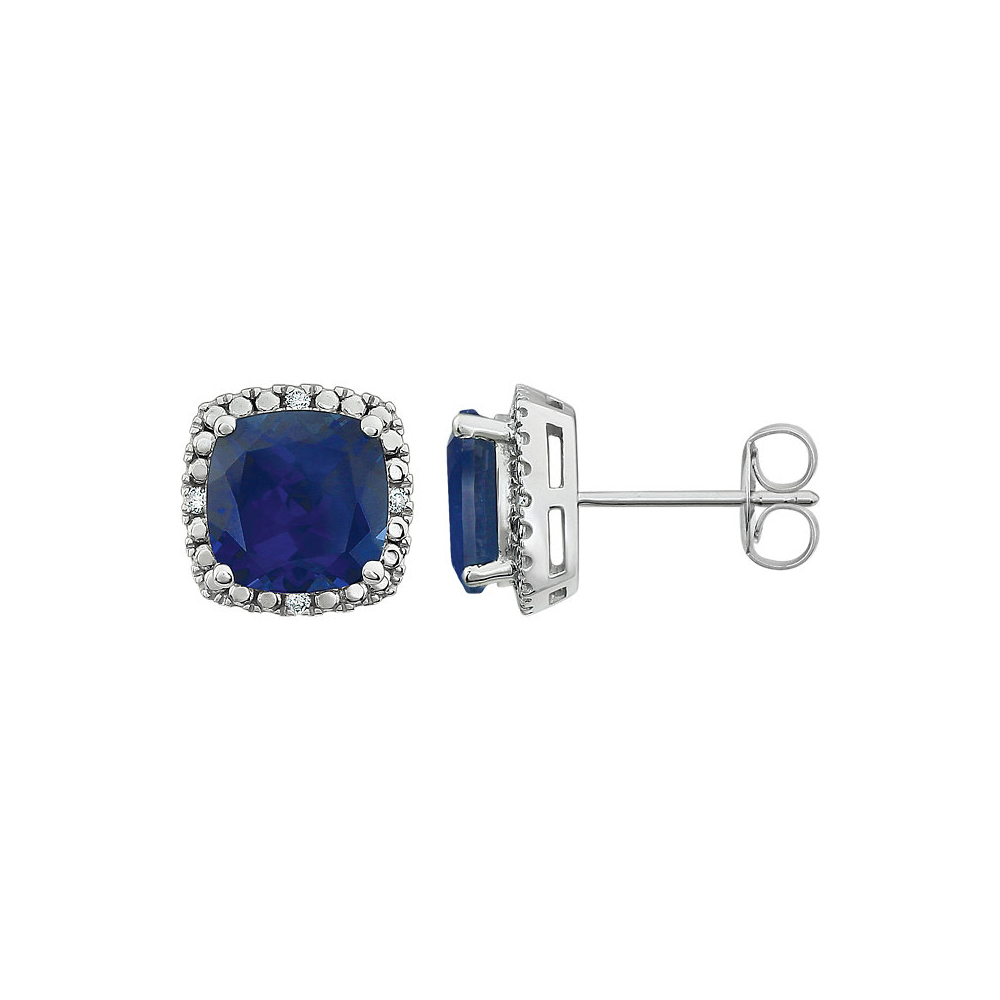 Created Blue Sapphire &amp; Diamond 10mm Earrings in 14k White Gold