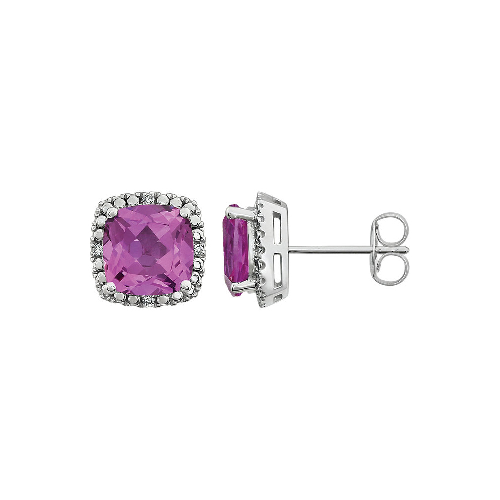 Created Pink Sapphire &amp; Diamond 10mm Earrings in 14k White Gold