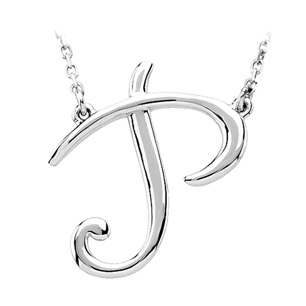 14k White Gold, Olivia Collection, Medium Script Initial P Necklace